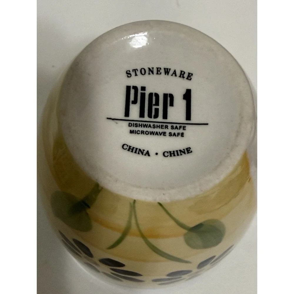 Pier 1  Vintage Coffee Mug Floral Yellow And Green Hand‎ Painted